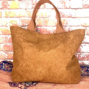 Retro Cognac Corduroy Tote